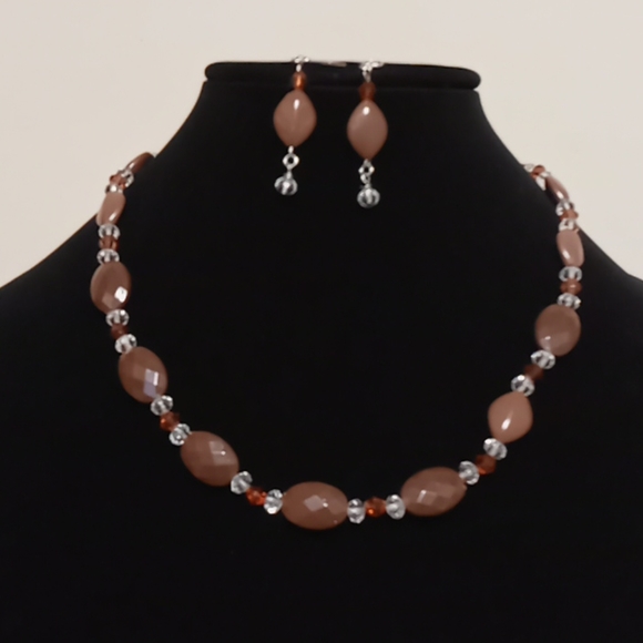 Jewelry - Brown Beaded Necklace and Earrings